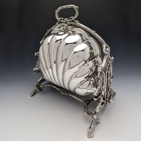 英國古董銀盤貝殼式餅乾保溫器 Walker and Hall